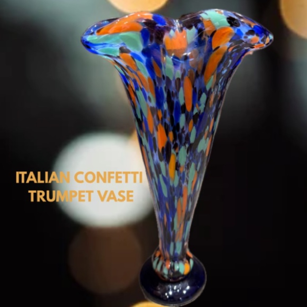 Italian Handblown Confetti Trumpet Vase